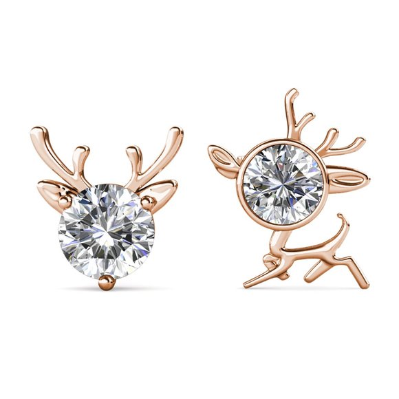 Boutique Jewelry - Asymmetric Reindeer Antlers 18K Rose Gold Stud Earring With Swarovski Crystal